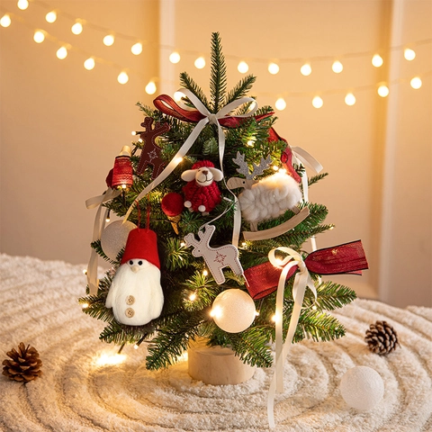 Mini Weihnachtsbaum Tischdekoration LED Lichterkette Kunstschnee Holzsockel Künstliche Kiefer Für Büro Und Zuhause Ornament