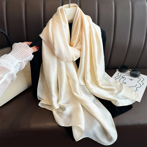 Women Long Scarf Shawl Solid Color Soft Faux Satin Satin Large Lightweight Wrap Elegant Fashion Summer Beach