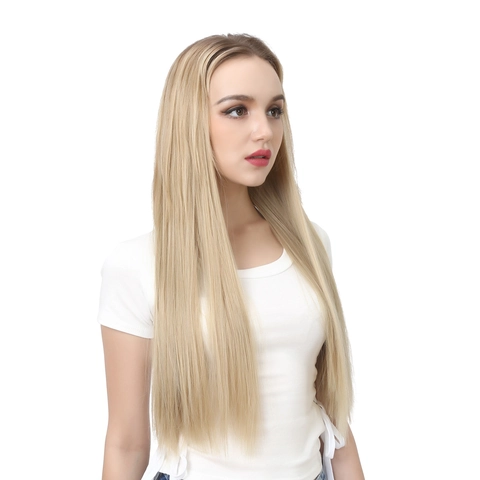 Long Straight Hair Extensions High Temperature Synthetic Fiber Seamless U-Shape Half Head Design Women Beauty Accessory