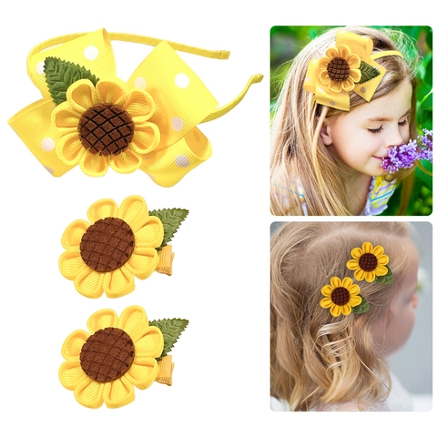 Kinder Sonnenblume Stirnband Und Haarklammern Gelb Stoff Schleife Rutschfest Blume Haarschmuck Für Mädchen Kleinkinder