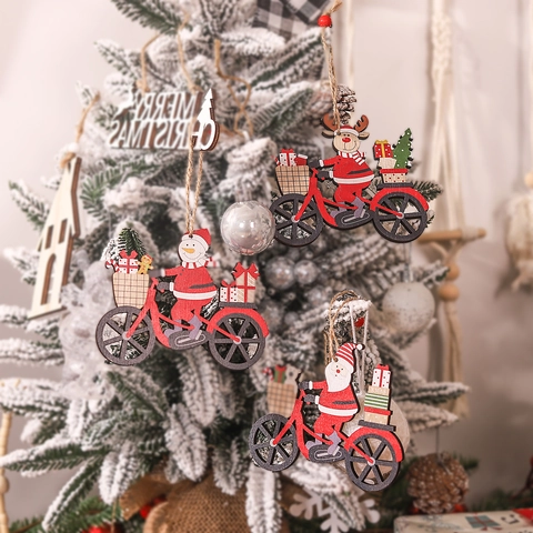 Weihnachten Holz Fahrrad Ornamente Weihnachtsmann Schneemann Rentier Hängende Deko Weihnachtsbaum Anhänger Party Dekoration
