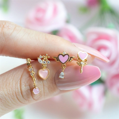 Fruit Heart Ear Cartilage Stud Earrings Brass Gold Plated Cubic Zirconia Stainless Steel Earring Post Screw Ball Back