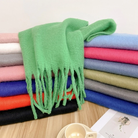Long Mohair Scarf Thick Warm Winter Shawl Solid Color Plaid Tassel Soft Pashmina For Women