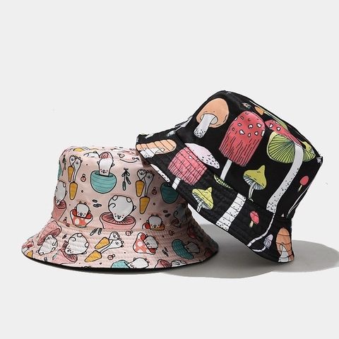 Sombrero de Pescador con Patrón de Champiñones Coloridos Plegable Mezcla de Algodón Gorra para Hombre Mujer Protección Solar