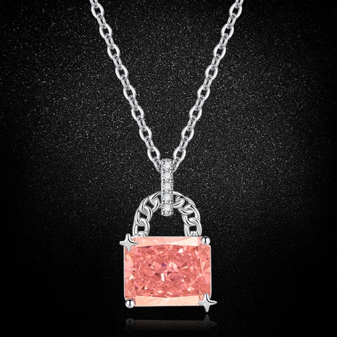 Square Cushion Cut Pink Zircon Pendant Necklace Copper Plated Elegant Gemstone Jewelry For Women Luxury Fashion Accessory