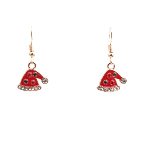 Collana E Orecchini Con Cappello Di Natale Lega Smalto Strass Accessori Per Gioielli Festivi Per Donne Ragazze Rosso