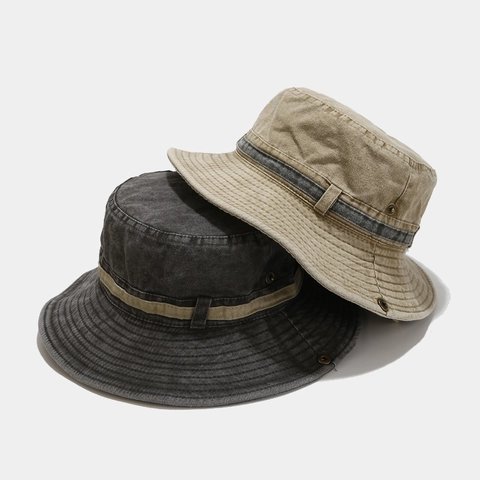 Cappello Alla Pescatora In Tela Di Cotone Lavato Coulisse Regolabile Protezione Solare Vintage Outdoor Retro Pesca