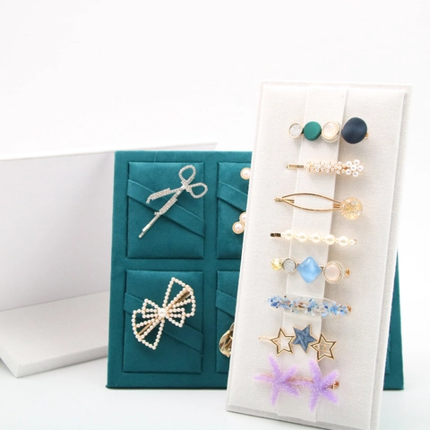 Jewelry Display Stand Velvet Linen Hair Clip Organizer Rectangular Necklace Storage Holder For Retail Showcase Boutique