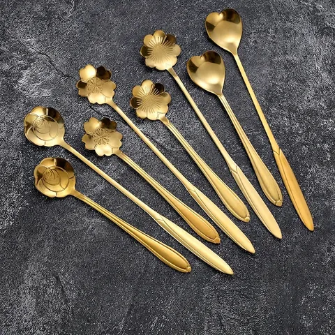 Cucchiai A Forma Di Fiore Acciaio Inossidabile Cucchiaio Per Caffè Dessert Sakura Rosa Cuore Manico Lungo Creativo Elegante