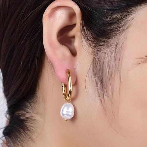 Boucles D'oreilles Créoles En Acier Inoxydable En Forme De U Avec Pendentifs Künstliche Perles D'imitation Pour Femmes