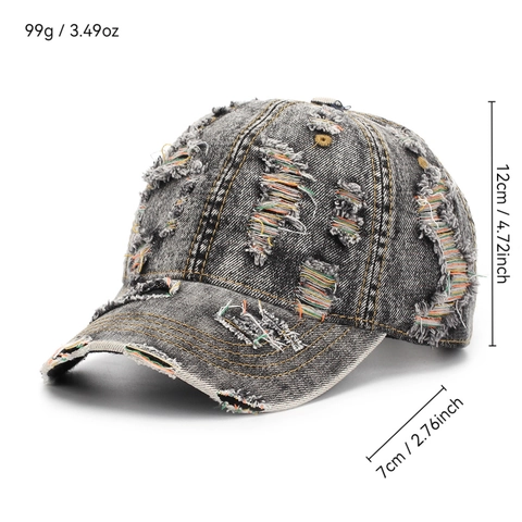 Casquette De Baseball En Jean Délavé Coton Déchiré Coutures Colorées Retro Streetwear Chapeau Soleil Réglable