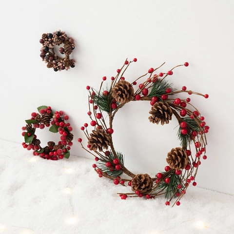 Corona De Navidad De Bayas Artificiales Y Piñas Anillo De Vela Para Decoración De Mesa Guirnalda De Bayas Rústicas Para Navidad
