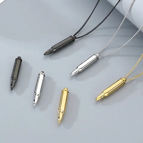 Stainless Steel Bullet Pendant Necklace Hollow Memorial Urn Polished Punk Jewelry For Men And Women