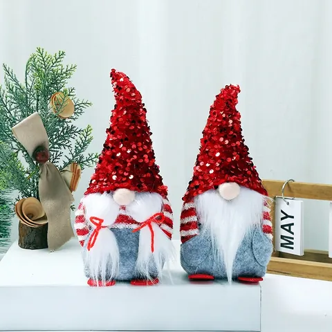 Weihnachtszwerg Puppe Rote Pailletten Hut Gesichtsloser Tomte Schreibtisch Ornament Filz Stoff Süße Festliche Heimdekoration
