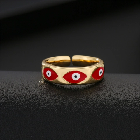 Evil Eye Offener Ring Kupfer Vergoldet Emaille Bunt Verstellbarer Fingerschmuck Mode Retro Für Damen