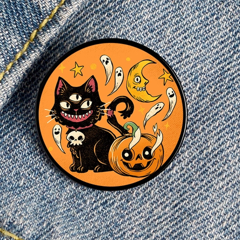 Vintage Halloween Cartoon Geist Kürbis Schwarze Katze Runde Brosche Pins Bedruckte Emaille Abzeichen Für Party Dekoration Unisex Schmuck