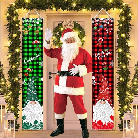 Banner Per Portico Di Natale In Poliestere Insegne Appese Decorazione Per Porta D'Ingresso Festivo Schiaccianoci Babbo Natale Pupazzo Di Neve
