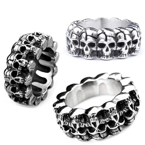 Anello Teschio Acciaio Inossidabile 316 Punk Gothic Vintage Biker Fascia Larga Per Uomini Gioielli