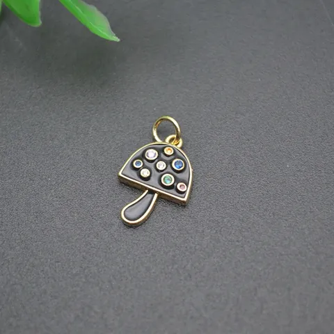 Grazioso Pendente A Fungo Rame Placcato Oro 18K Smalto Zircone Colorato Per Accessori Per Creazione Di Gioielli DIY