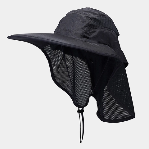 Outdoor Sun Hat With Neck Flap Wide Brim Breathable Mesh Nylon Fishing Hiking Gardening Adjustable Wind Rope Unisex