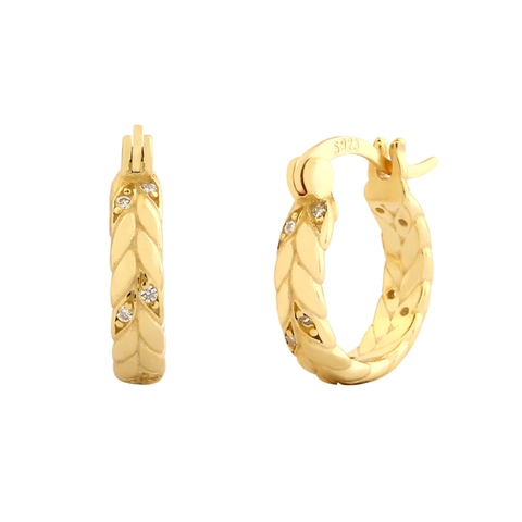 925 Sterling Silver Braided Hoop Earrings With Zircon Wheat Ear Twist Design For Women Elegant Jewelry