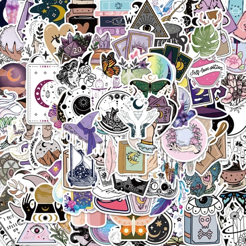 Böhmische Mystische Hexe Aufkleber Wasserdicht PVC Dekale Für Laptop Gepäck Skateboard Tarot Mond Kristall Muster