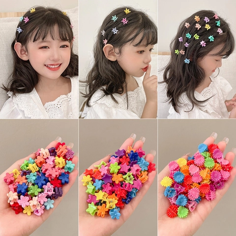 Mini Hair Claw Clips Resin Candy Color Flower Star Rabbit Shape Toddler Kids Girls Hair Accessories Tiny Small Cute Styling