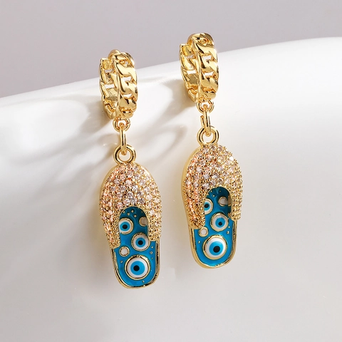 Evil Eye Flip Flop Druppeloorbellen Koper Verguld Email Zirkoon Slipper Bengelen Mode Sieraden Vrouwen