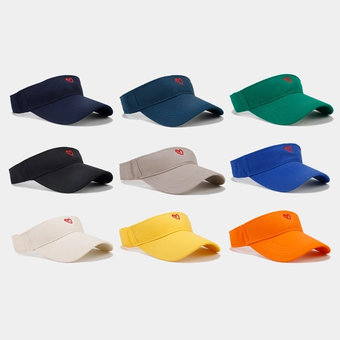 Women Casual Cotton Sun Visor Hat Heart Embroidery Breathable Outdoor Adjustable Sport Golf Tennis Visor Cap For Summer