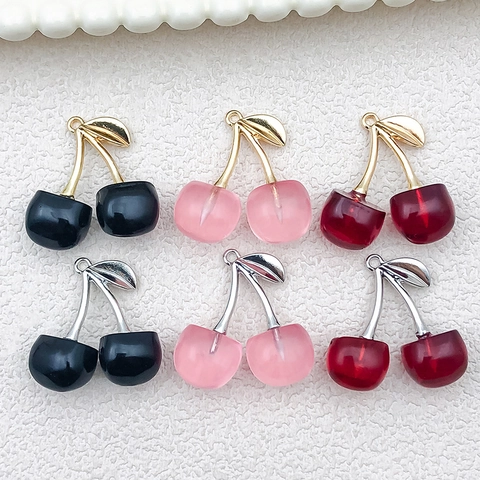 Pendentifs Cerise en Résine 3D avec Feuille en Alliage pour Boucles d'Oreilles Collier Porte-clés Accessoires de Bijoux DIY Femmes