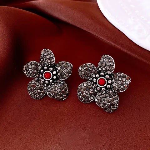 Vintage Flower Stud Earrings For Women With Rhinestone Alloy And Silver Earring Post Retro Baroque Style Jewelry