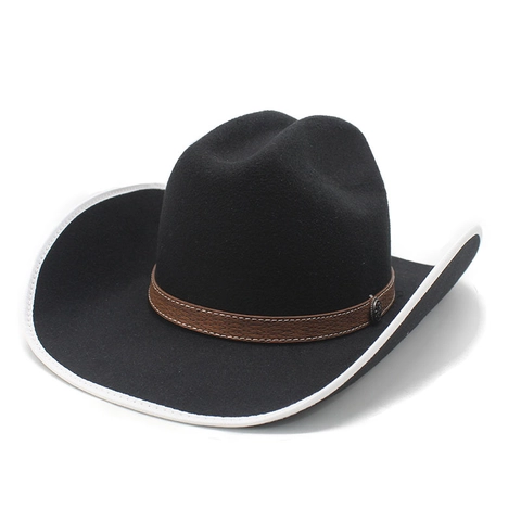 Western Cowboy Hat Wool Felt Wide Brim Jazz Fedora With Leather Band Metal Buckle For Women Men Vintage Outdoor