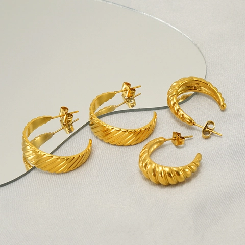 Hoop Ohrringe Für Frauen 18K Vergoldet Edelstahl Spiralstruktur Gedreht Geometrisch C-Förmig Minimalistischer Modeschmuck
