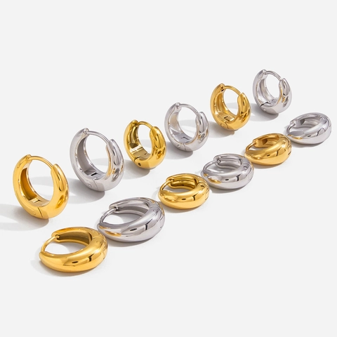 Chunky Hoop Earrings Stainless Steel Waterproof Hypoallergenic 18K Gold Plated Geometric Fashion Jewelry For Women