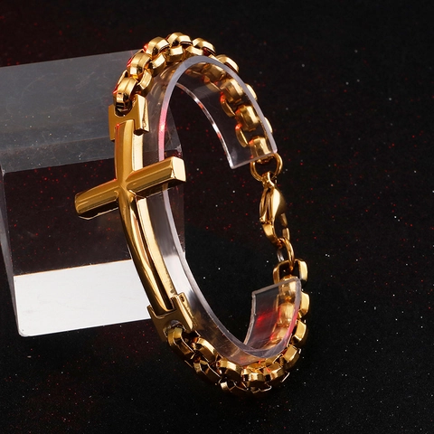 Bracciale Con Ciondolo A Croce Uomo Acciaio Inossidabile 316L Catena Scatola Gioielli Moda Punk