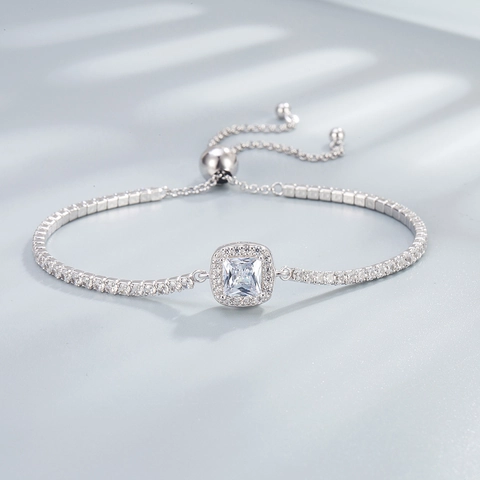 925 Sterling Silver Zirconia Square Pink White Stone Adjustable Bracelet Necklace Earrings Ring For Women Elegant Jewelry