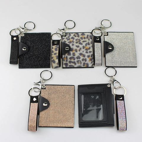 Portatarjetas De Identificación Con Strass Llavero Con Correa De Muñeca Cuero PU Bling Funda Para Gafete Para Mujer