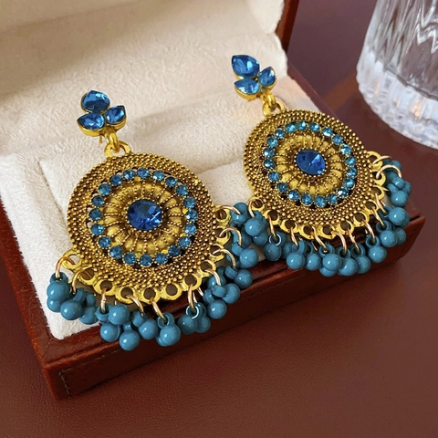 Vintage Bohème Tropfenohrringe Mit Stahl-Ohrstecker Legierung Strass Runde Blume Quaste Ethno Schmuck Frauen Luxus