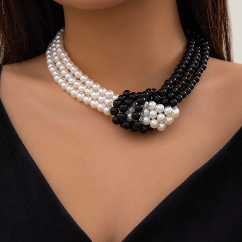 Elegant Alloy Artificial Pearl Multilayer Choker Necklace For Women Knotted Beaded Chain Wedding Party Fashion Jewelry