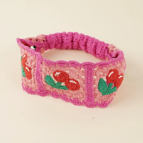 Crochet Headband Cotton Blend Knitted Elastic Hollow Out Flower Cherry Pattern Bohemian Vintage Pastoral Hair Accessory