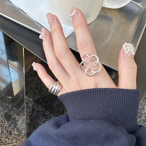 Anello A Fiore In Argento Sterling 925 Da Donna Design Floreale Cavo Minimalista Gioielli Per Dita Aperti Regolabili