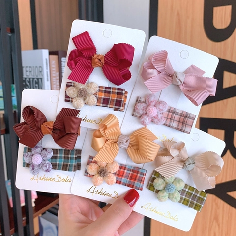 Pinces À Cheveux Nœud En Ruban Gros-Grain Enfants Filles Tissu Fleur À Carreaux Barrette Bec De Canard Style Coréen