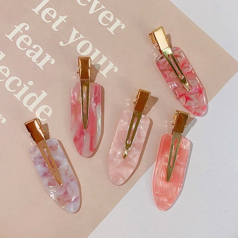 Pinzas Para El Cabello Sin Costuras De Acetato Mármol Rosa Acrílico Clip Pico De Pato Dulce Horquilla Aleación Para Mujer