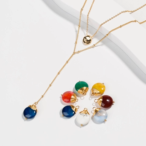 Layered Necklace Alloy Gold Plated Natural Stone Bead Pendant Elegant Y Shape Jewelry For Women Fashion Accessory