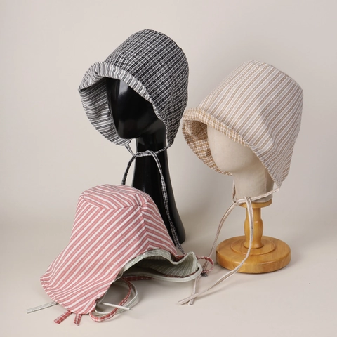 Chapeau Bob En Coton À Carreaux Et Rayures Avec Cordon À Nouer Réversible Pliable Bord Câblé Protection Solaire Rétro