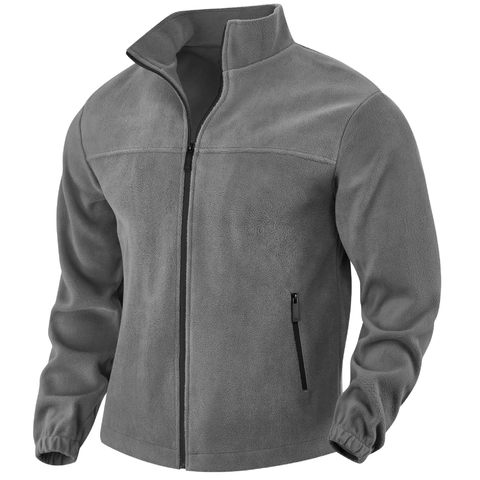 Men Polar Fleece Jacket Full Zip Stand Collar Warm Outdoor Casual Coat Soft Winter Sportswear