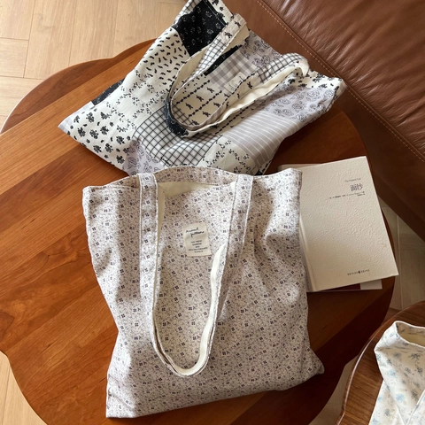 Bolso Tote De Lona De Algodón Floral Lazo Gran Capacidad Simple Casual Bolso De Mano Hombro Para Mujer