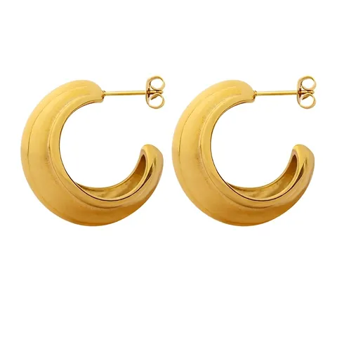 Orecchini A Cerchio Spessi Acciaio Al Titanio Placcato Oro 18K Stile INS Minimalista A Forma Di C Da Donna Lucidati