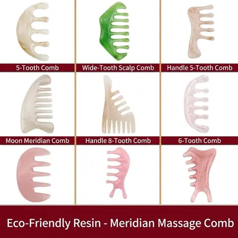 Meridian Massage Comb Resin Gua Sha Tool Scalp Massager Wide Tooth Stress Relief Head Body Scraping Portable Health Care