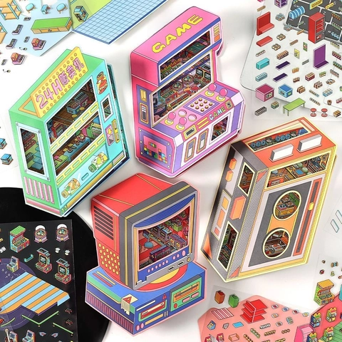 Grandi Adesivi Scena Deco Isometrici PET Cartone DIY Retro Pixel Arcade Scenario Per Scrapbooking Journaling